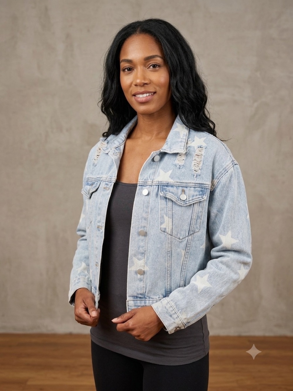 Blue Blush Light Wash Star Print Denim Jacket July Style Western Americana